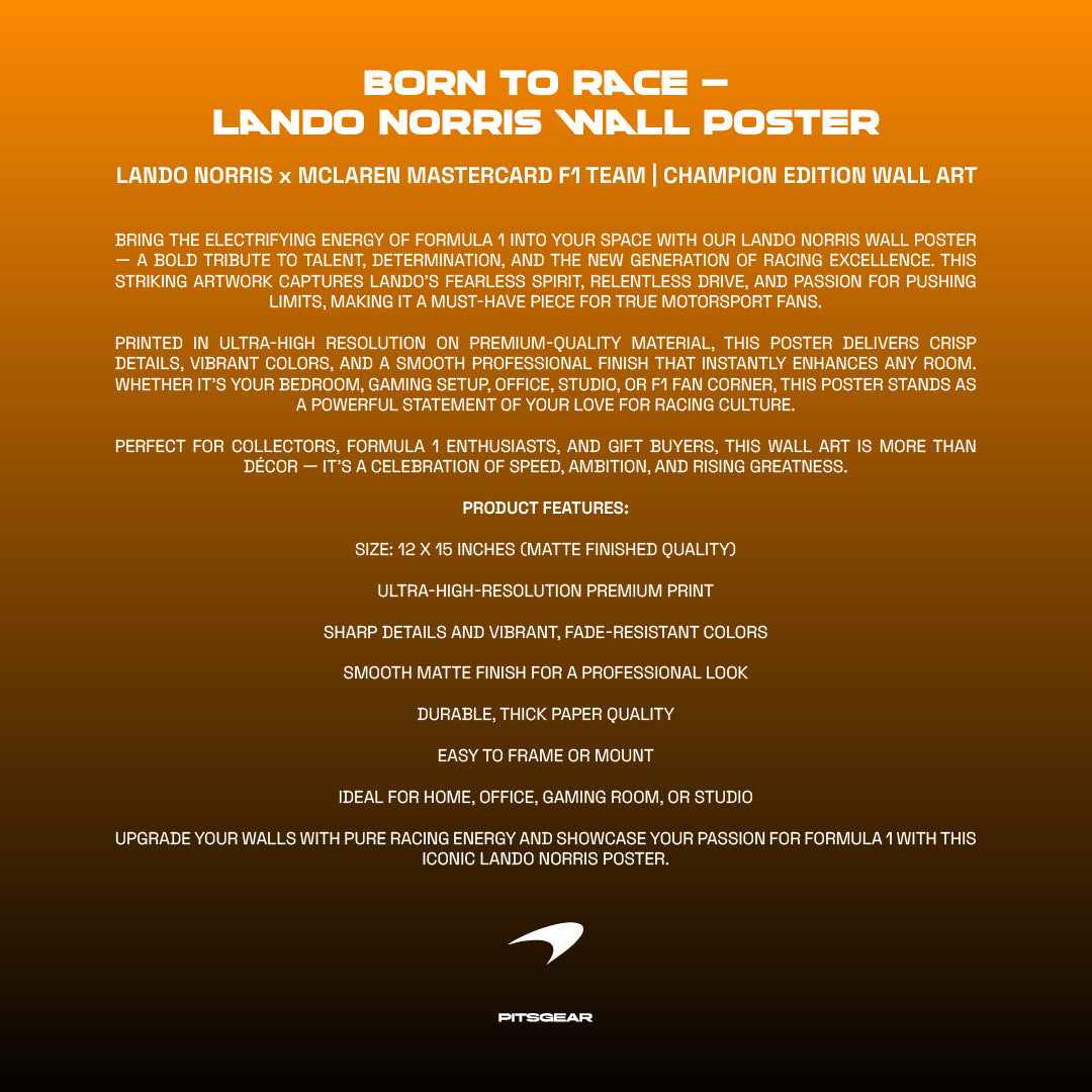 Lando Norris Formula 1 Racing Wall Poster | Premium Racing Wall Art