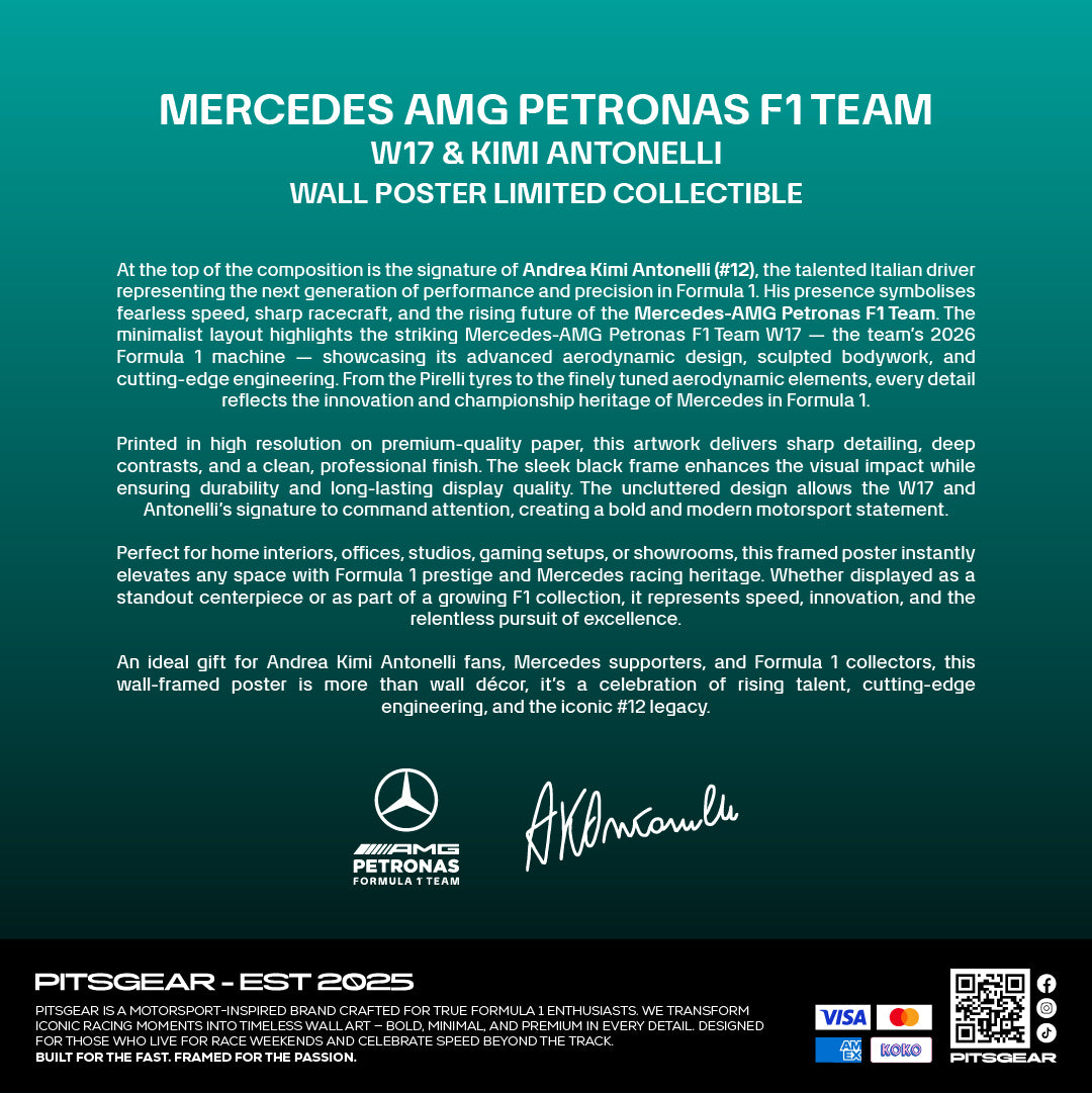 Kimi Antonelli 12 × Mercedes AMG Petronas F1 Team W17 - Wall Poster 2026
