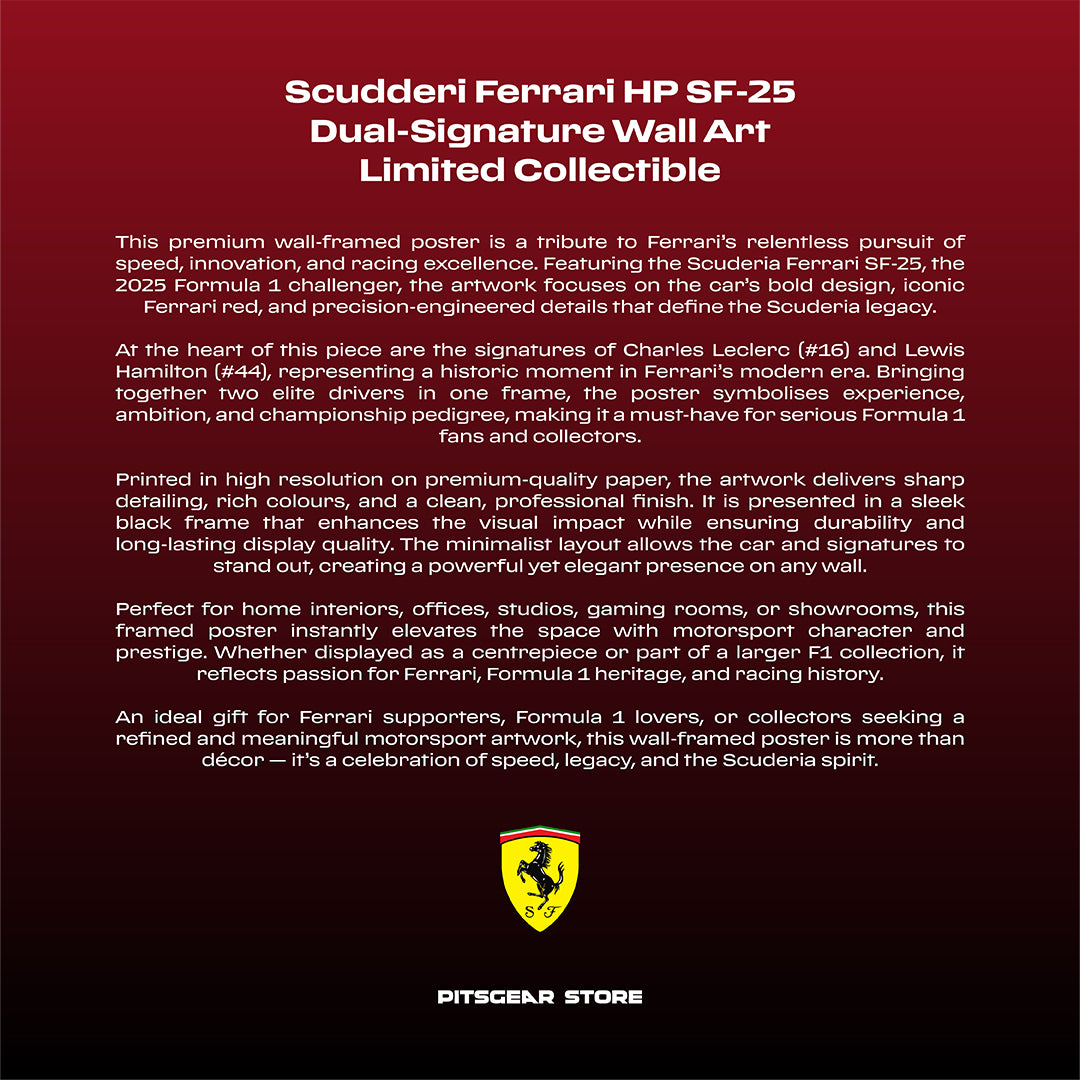 Scudderia Ferrari HP SF-25 - Dual-Signature Premium Framed Wall Poster (Charles Leclerc 16 & Lewis Hamilton 44)