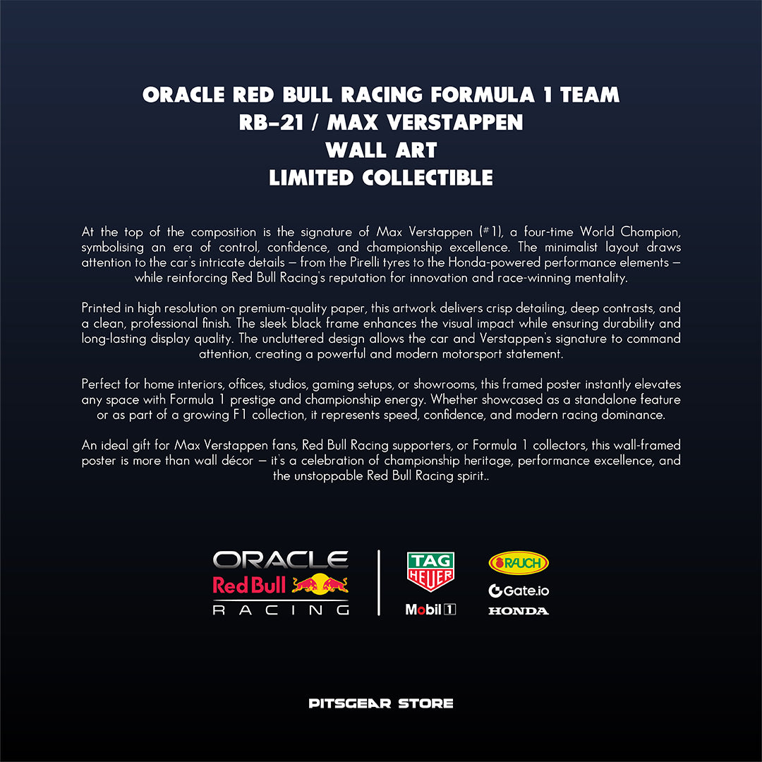 Oracle Red Bull Racing F1 Team (RB21) × Max Verstappen — Champion’s Wall Artwork
