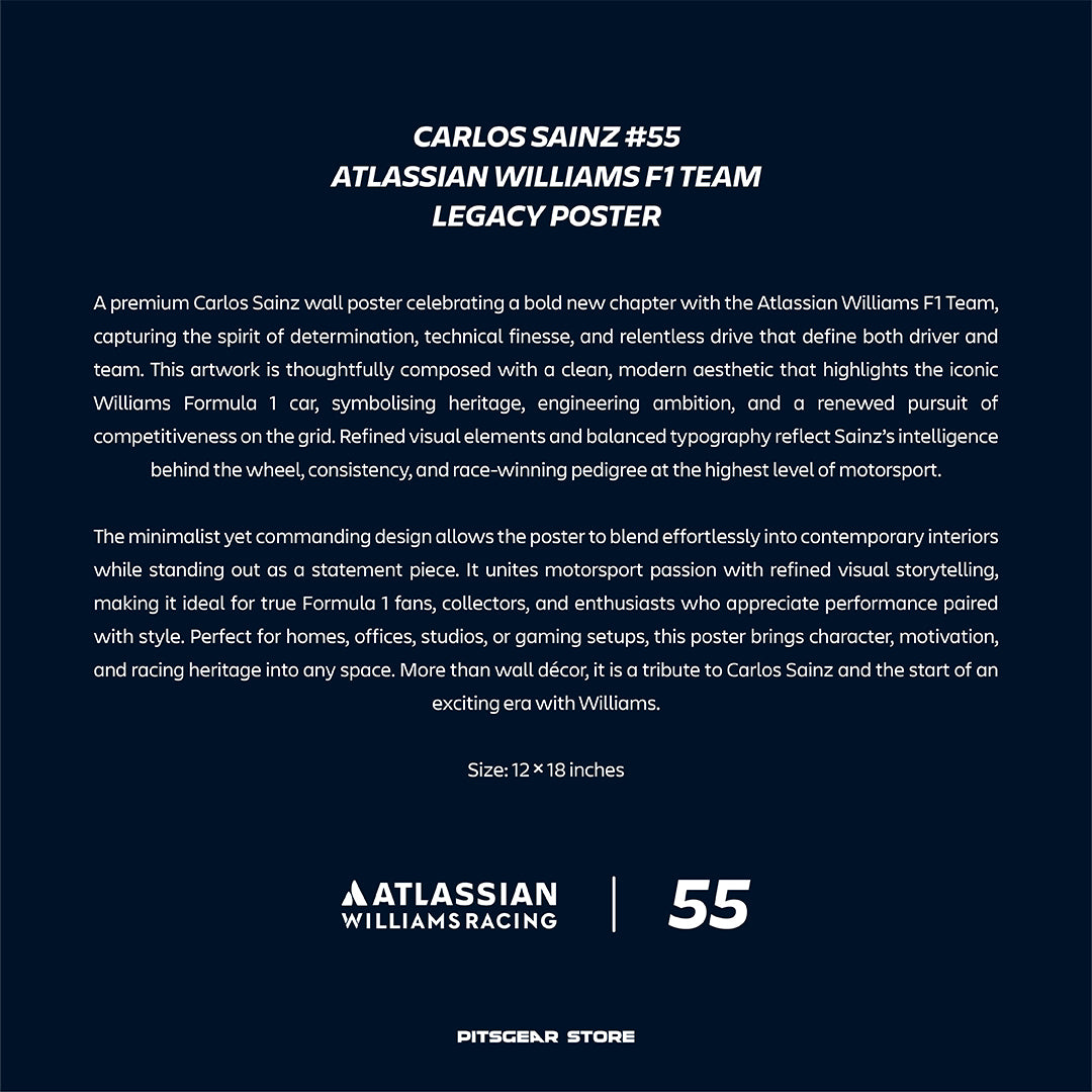 Atlassian Williams Formula One Team × Carlos Sainz (#55) — Legacy Wall Artwork (Williams FW47)