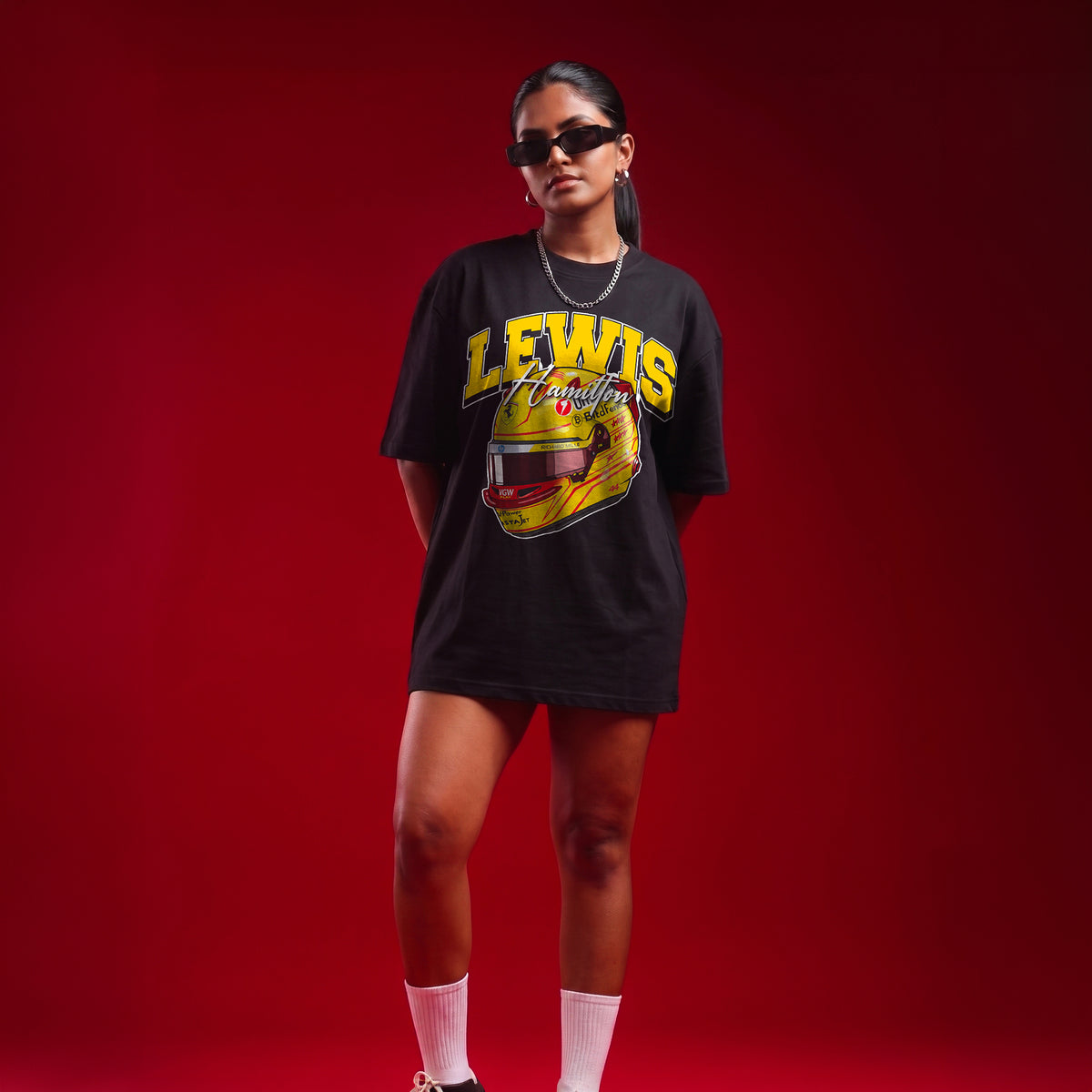 Lewis Hamilton 44 'YELLOW HALO' Fan Unisex Oversized Tee (Scuderia Ferrari HP F1 Team)