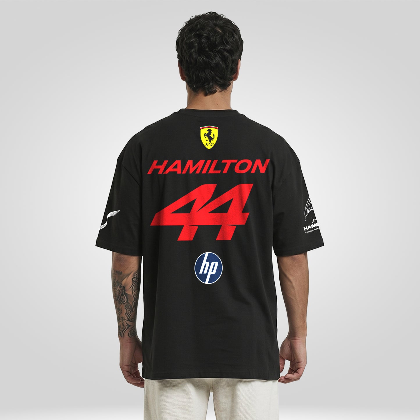 Lewis Hamilton 44 Inspired Oversized Fan T-Shirt (Scuderia Ferrari HP F1 Team)
