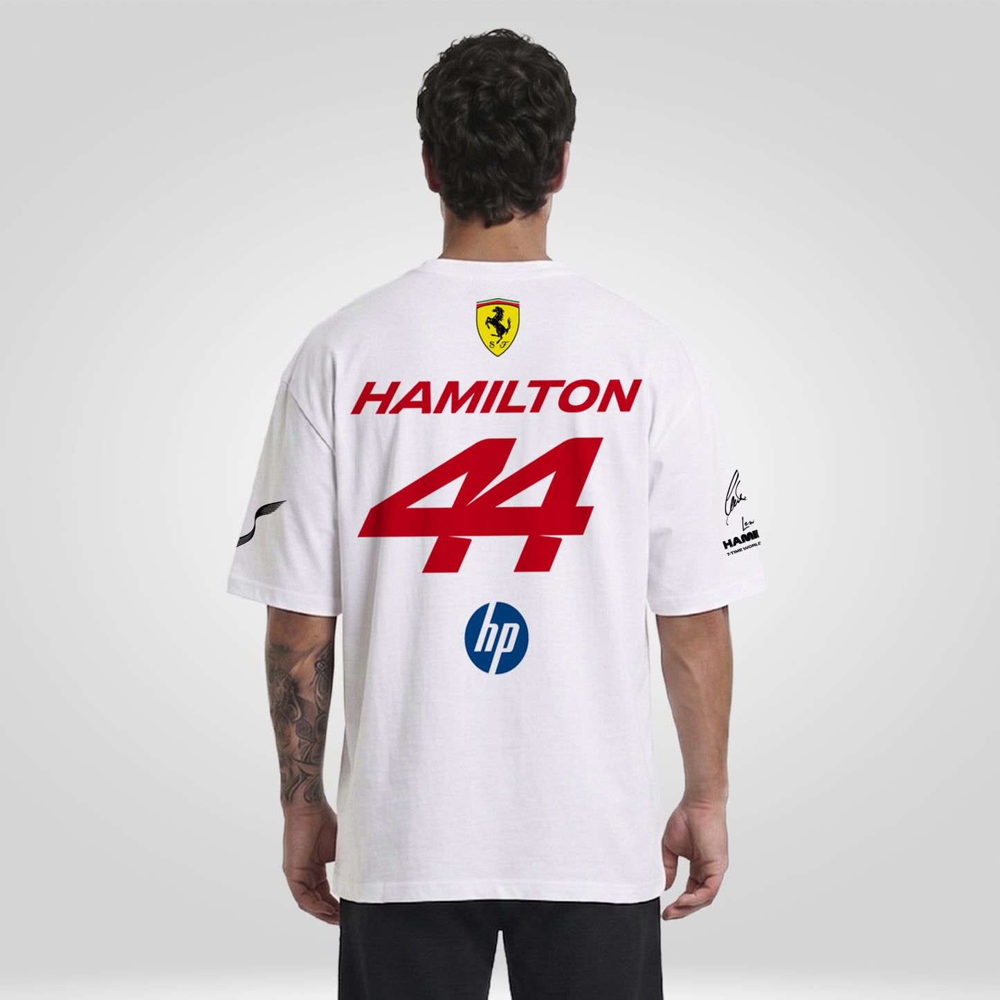 Lewis Hamilton 44 Inspired Oversized Fan T-Shirt (Scuderia Ferrari HP F1 Team)