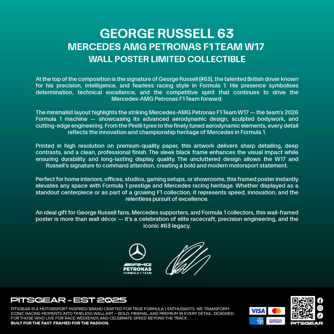 George Russell 63 × Mercedes AMG Petronas F1 Team W17 - Wall Poster 2026