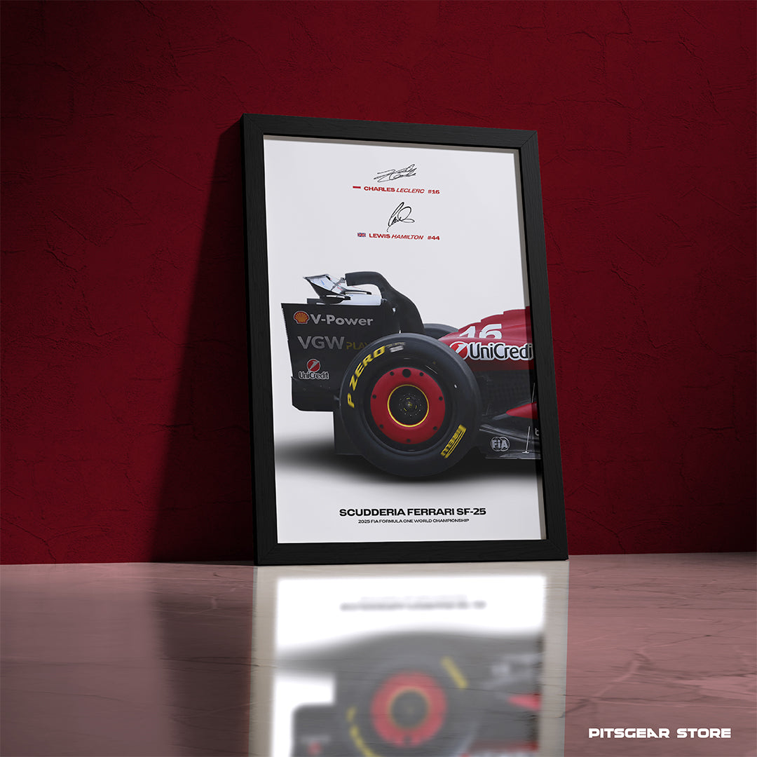 Scudderia Ferrari HP SF-25 - Dual-Signature Premium Framed Wall Poster (Charles Leclerc 16 & Lewis Hamilton 44)