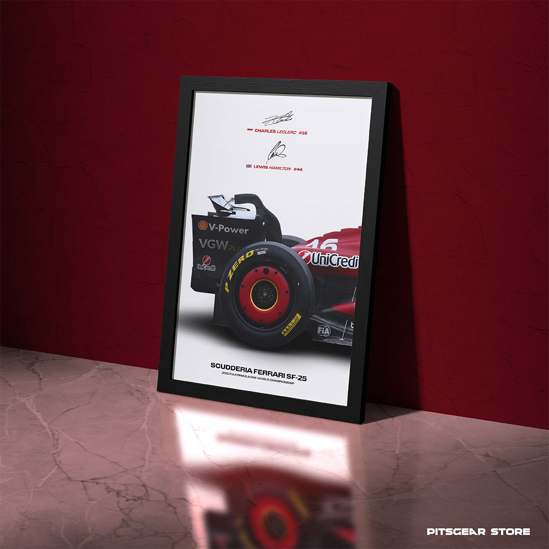 Scudderia Ferrari HP SF-25 - Dual-Signature Premium Framed Wall Poster (Charles Leclerc 16 & Lewis Hamilton 44)