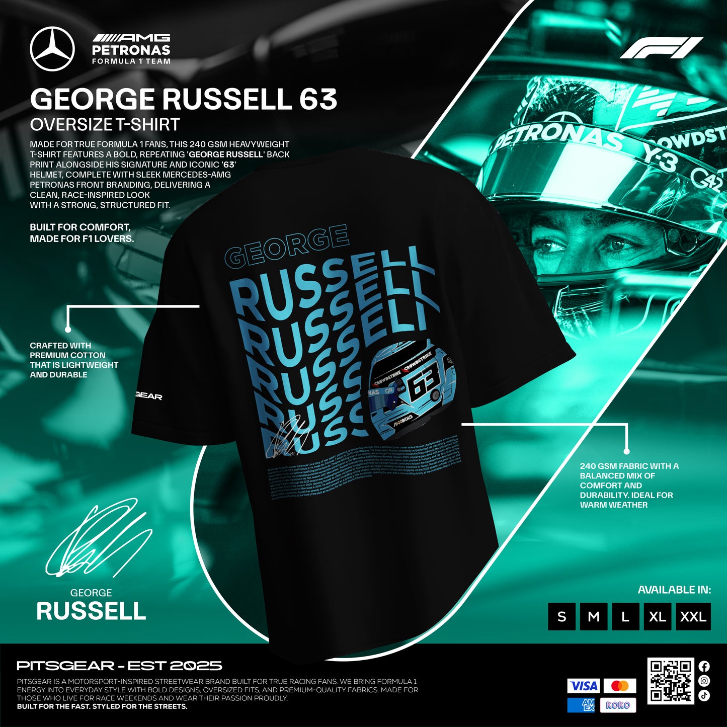 George Russell (63) Inspired Oversized Fan T-Shirt (Mercedes AMG Petronas F1 Team)