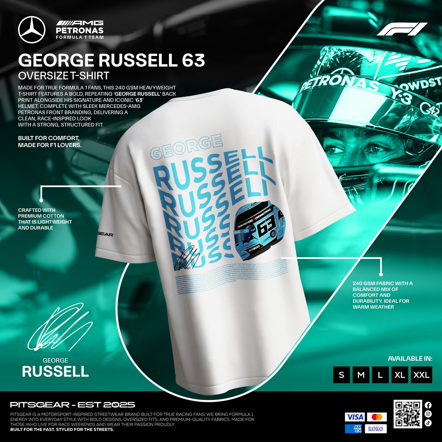 George Russell (63) Inspired Oversized Fan T-Shirt (Mercedes AMG Petronas F1 Team)