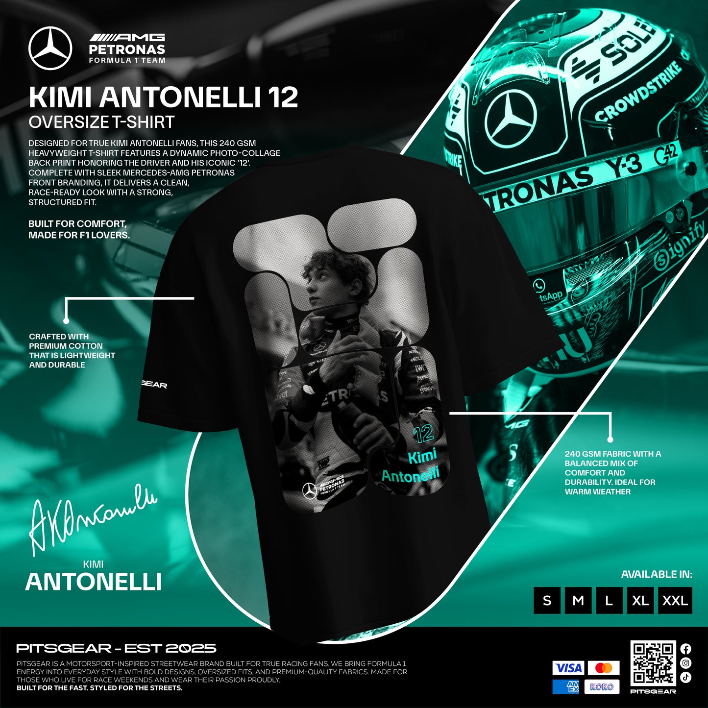 Kimi Antonelli (12) Inspired Oversized Fan T-Shirt (Mercedes AMG Petronas F1 Team)