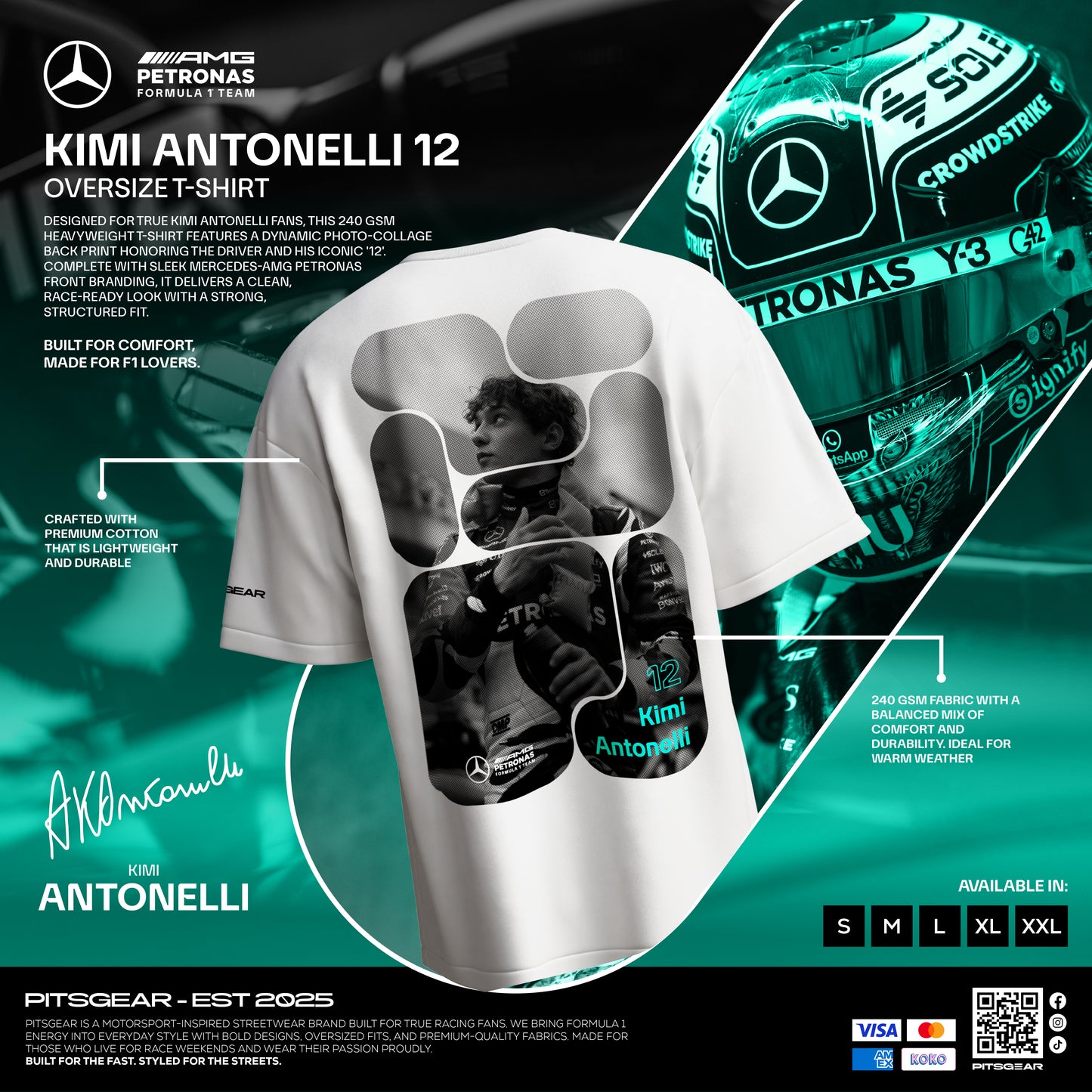 Kimi Antonelli (12) Inspired Oversized Fan T-Shirt (Mercedes AMG Petronas F1 Team)