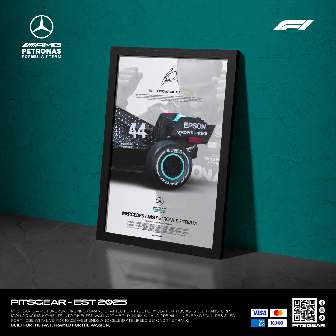 Lewis Hamilton 44 × Mercedes AMG Petronas F1 Team W11 - Wall Poster 2021