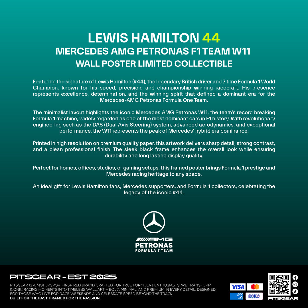 Lewis Hamilton 44 × Mercedes AMG Petronas F1 Team W11 - Wall Poster 2021