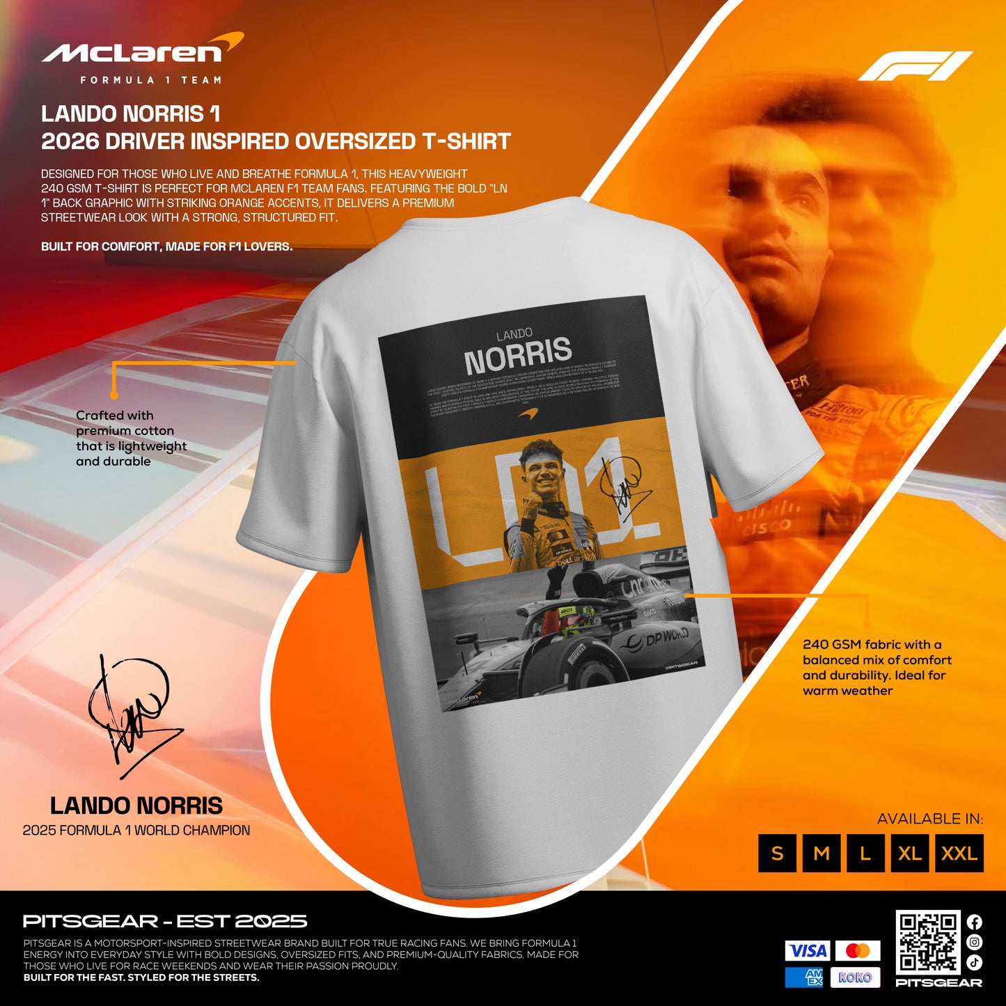 Lando Norris 1 Inspired Oversized Fan T-Shirt (McLaren F1 Team)