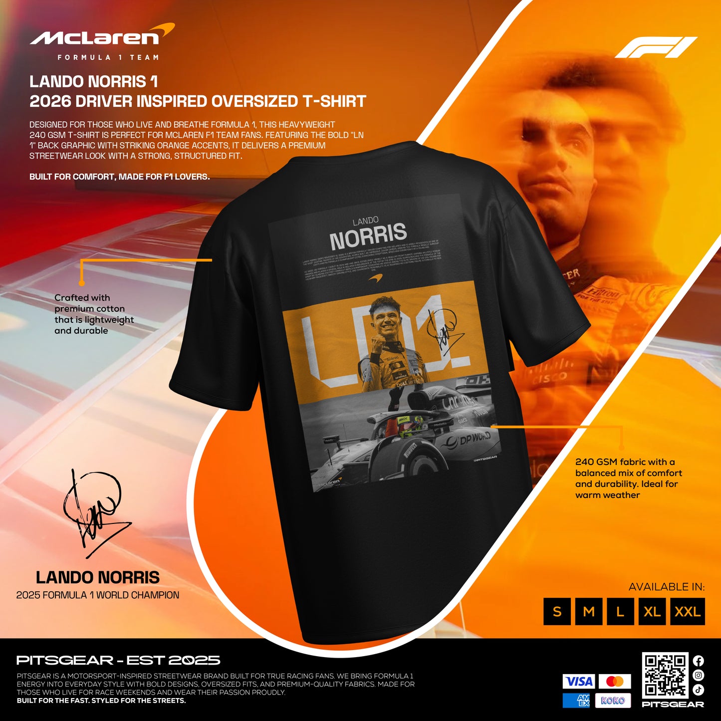 Lando Norris 1 Inspired Oversized Fan T-Shirt (McLaren F1 Team)