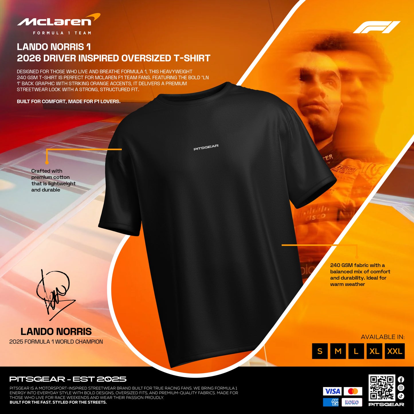 Lando Norris 1 Inspired Oversized Fan T-Shirt (McLaren F1 Team)