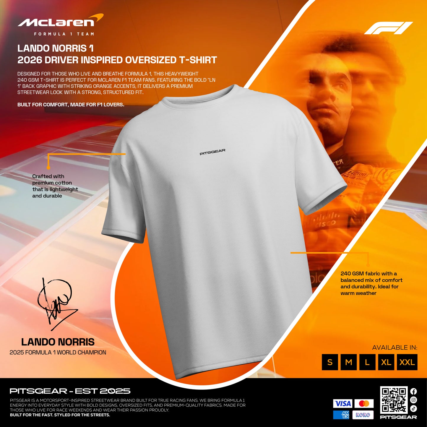 Lando Norris 1 Inspired Oversized Fan T-Shirt (McLaren F1 Team)
