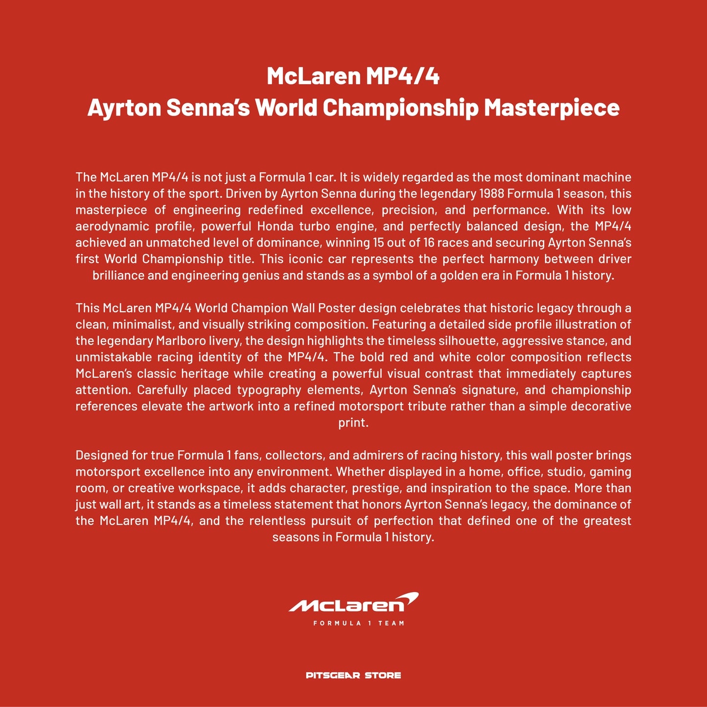 Ayrton Senna × McLaren MP4/4 — 1988 World Champion Car Wall Poster